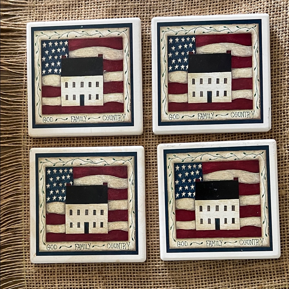 Patriotic Americana/Primitive Flag Coasters